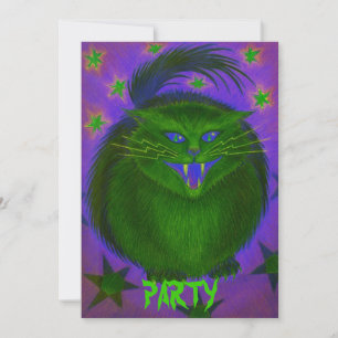 Invitation de "fête" verte de chat effrayant