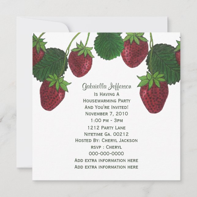 Invitation de fête : Vigne de Fraisier et Gingham (Devant)