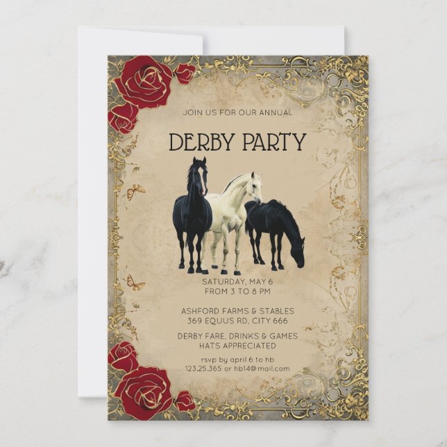 Invitation de fête vintage Kentucky Derby Chevaux  (Devant)