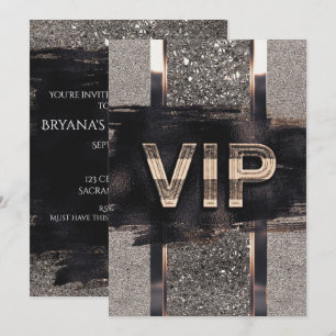 Invitation de fête VIP en noir et métallisé faux