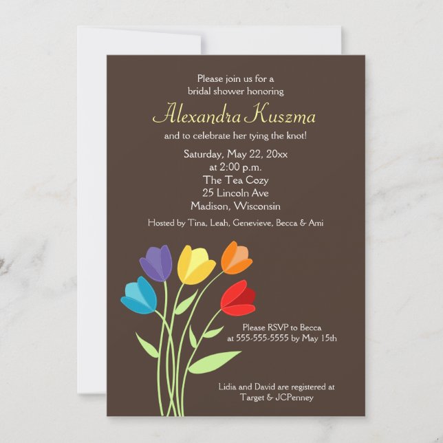 Invitation de Fêtes des mariées Tulip Flower 5x7 (Devant)