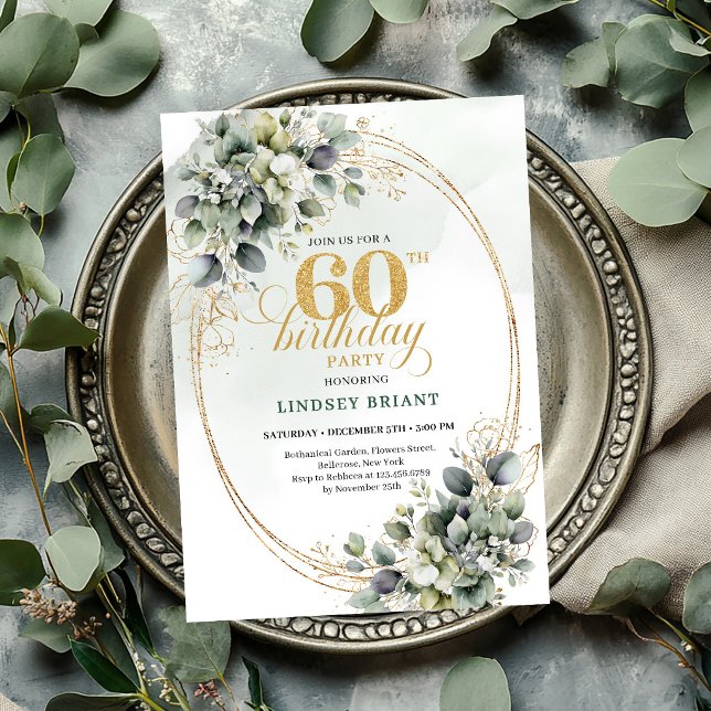 Invitation de feuille de verdure d'anniversaire 60 (Bohemian 60th Birthday Greenery Leaf Invite

)