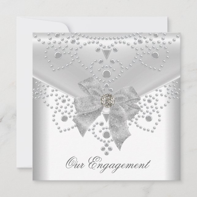 Invitation de fiançailles blanche avec bijou à nœu (Devant)