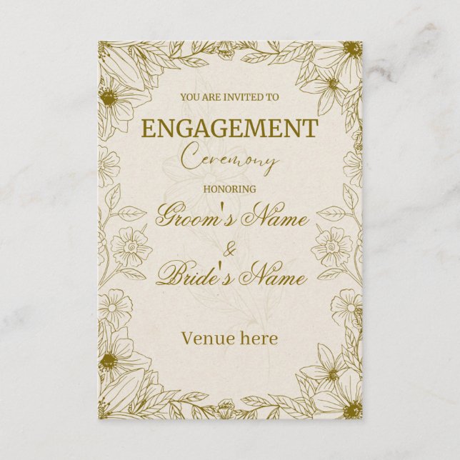 Invitation de fiançailles botanique dorée élégante (Devant)
