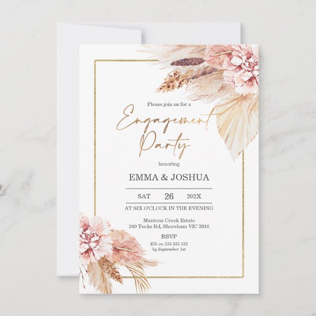 Invitation de Fiançailles de Boho Floral Blush (Devant)