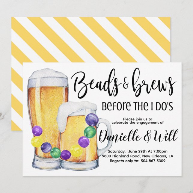 Invitation de fiançailles de Mardi Gras (Devant / Derrière)