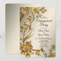 Invitation de Fiançailles Floral Feuille Golden Wa