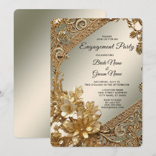 Invitation de Fiançailles Floral Ornate Or moderne