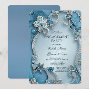 Invitation de Fiançailles Floral Orné Bleu