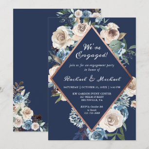 Invitation de fiançailles florale en or rose marin