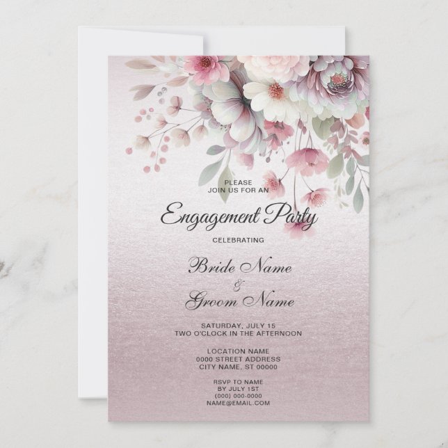 Invitation de fiançailles florale rose et blanche  (Devant)