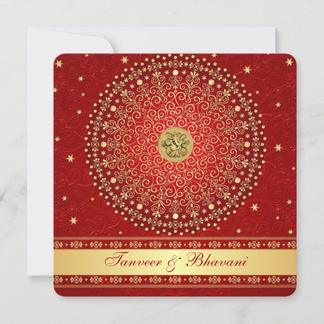 Invitation de fiançailles Hindu Ganesh Rouge, Roul (Devant)