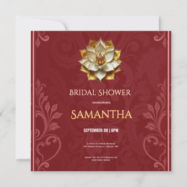 Invitation de Fiançailles Luxueuse Lotus Or Rouge (Devant)