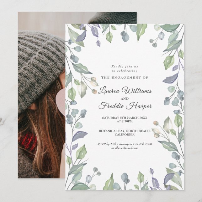 Invitation de fiançailles photo florale aquarelle (Devant / Derrière)