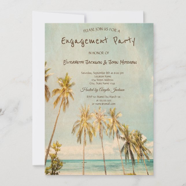 Invitation de fiançailles Rétro Beach Palms (Devant)