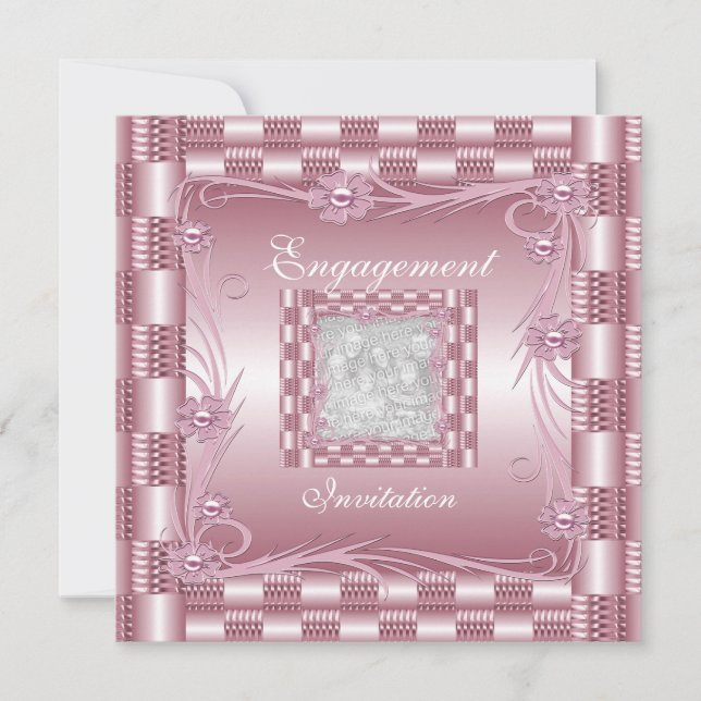 Invitation de fiançailles rose Art Déco floral (Devant)