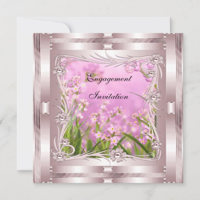 Invitation de fiançailles rose déco florale (Devant)