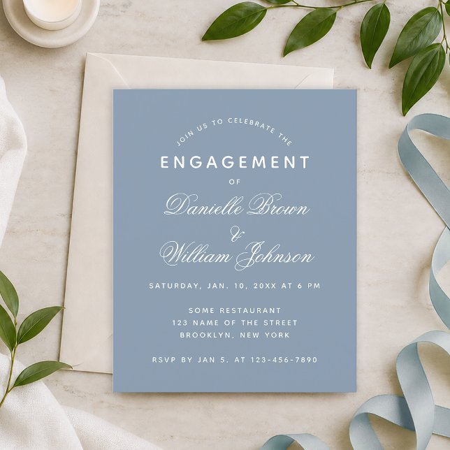 Invitation de fiançailles simple bleu poussiéreux  (Créateur téléchargé)