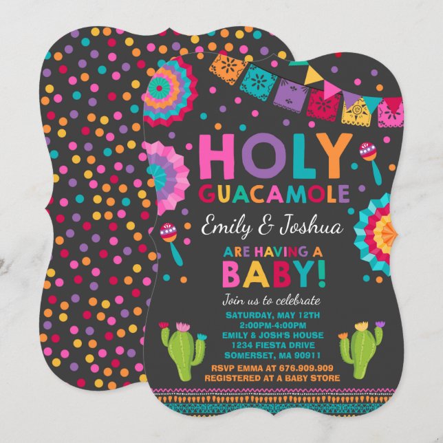 Invitation de Fiesta Baby shower Saint-Guacamole (Devant / Derrière)