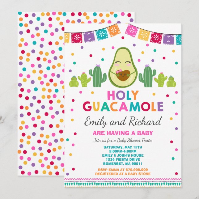 Invitation de Fiesta Baby shower Saint-Guacamole (Devant / Derrière)