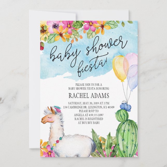 Invitation de fiesta de baby shower de cactus et (Devant)