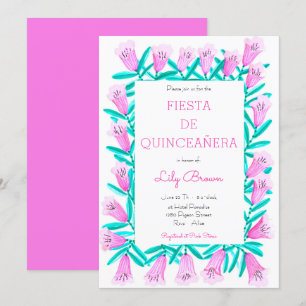 Invitation de Fiesta de Quinceañera Flores Rosa