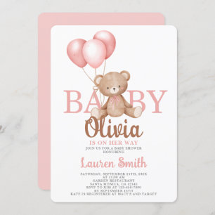 Invitation de fille Baby shower d'ours