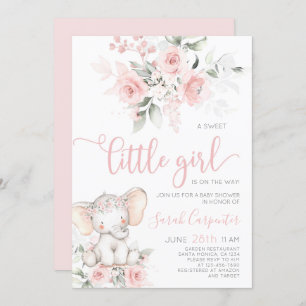 Invitation de fille Baby shower éléphant