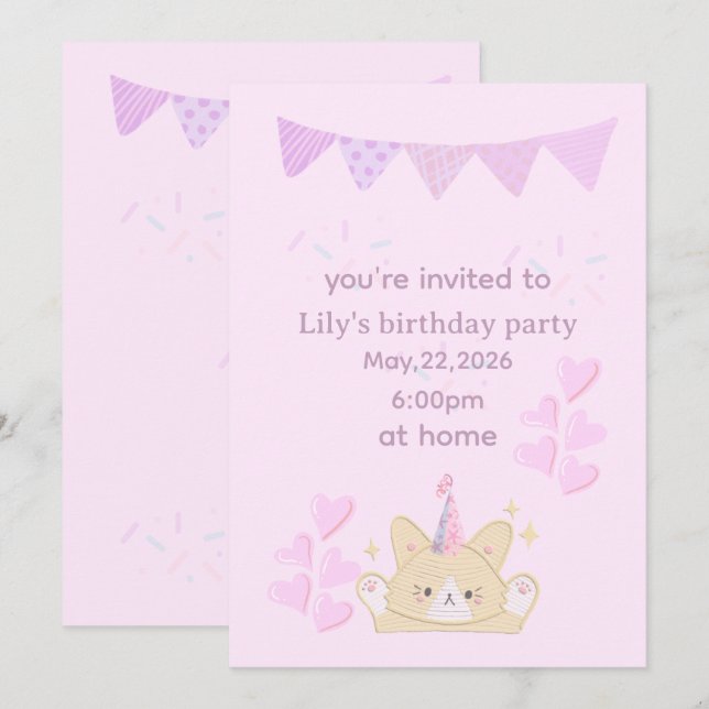 Invitation de fille d'anniversaire | carte personn (Devant / Derrière)
