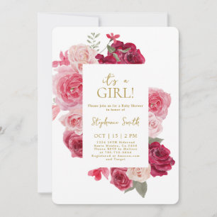 Invitation de fille de Baby shower rose et rouge