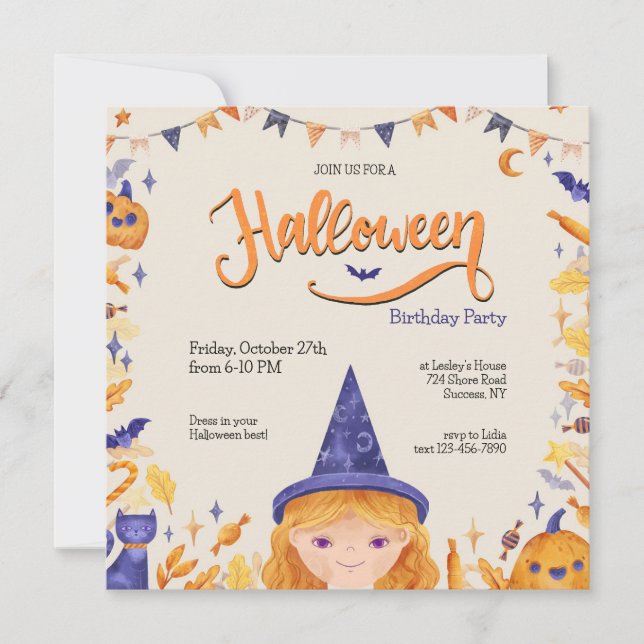 Invitation de fille de la fête d'Halloween (Devant)