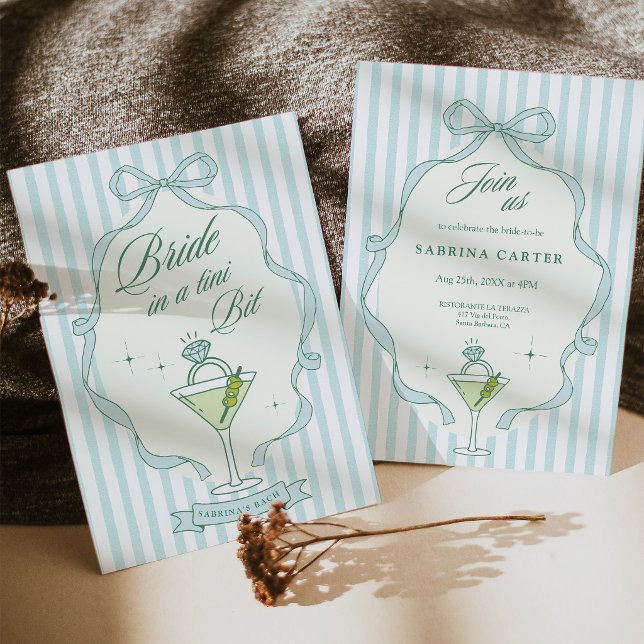 Invitation de Fille d'Honneur 'Bride in a Tini Bit (Bride in a Tini Bit Bachelorette Invitation Blue)
