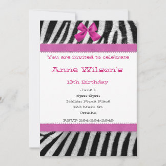 Invitation de filles roses et zèbres