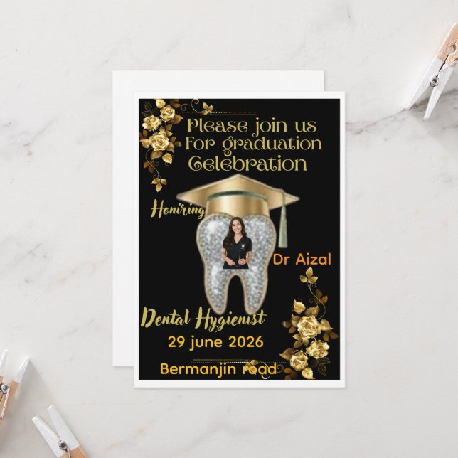 Invitation de fin d'études d'hygiéniste dentaire a (Devant/Arrière en situation)