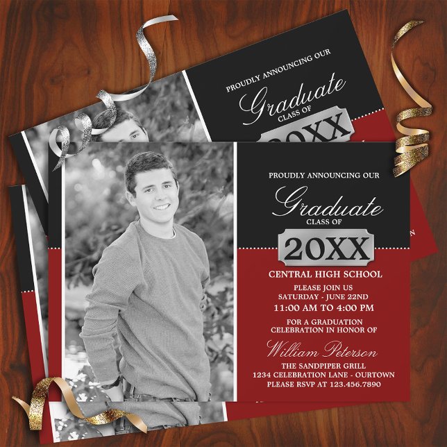 Invitation de fin d'études en argent plaqué rouge/ (Créateur téléchargé)