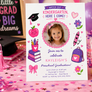 Invitation de fin d'études en maternelle rose