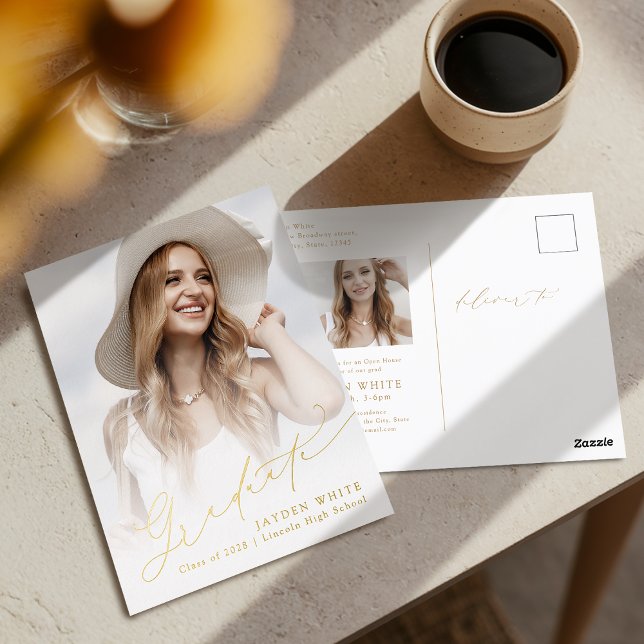 Invitation de fin d'études en script chic moderne  (Minimal Modern Chic Script Photo Graduation invite)