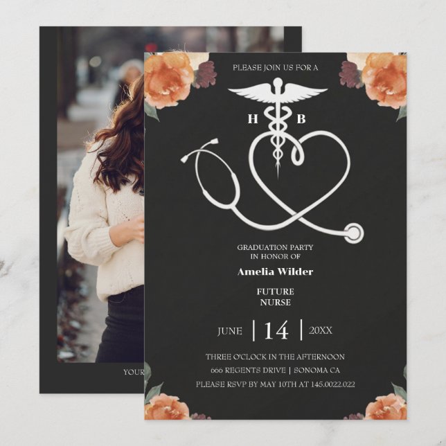 Invitation de fin d'études en soins infirmiers à f (Devant / Derrière)