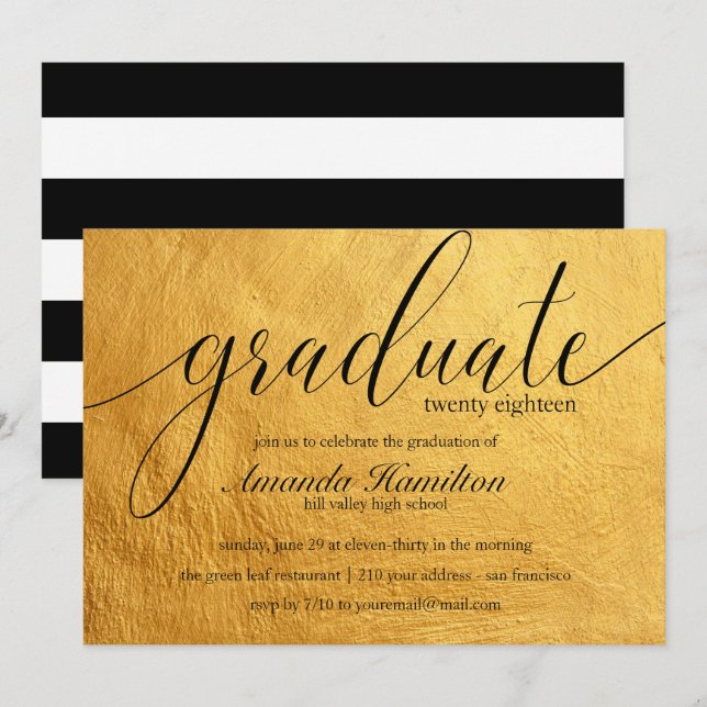 Invitation de fin d'études en typographie Faux Or (Devant / Derrière)
