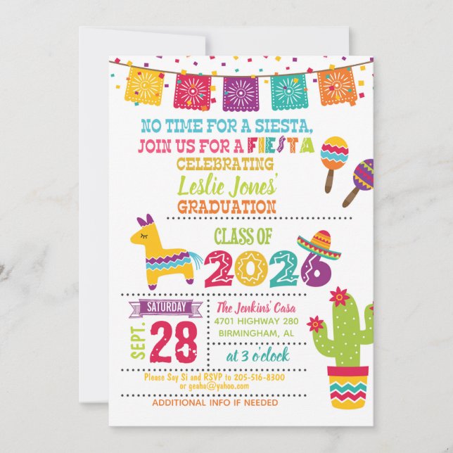 Invitation de fin d'études Fiesta 2026 - Blanc (Devant)
