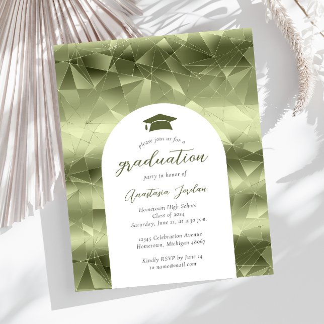 Invitation de fin d'études Glam Geo Vert Olive Bud (Créateur téléchargé)