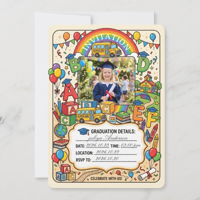 Invitation de fin d'études pour enfants, maternell (Devant)