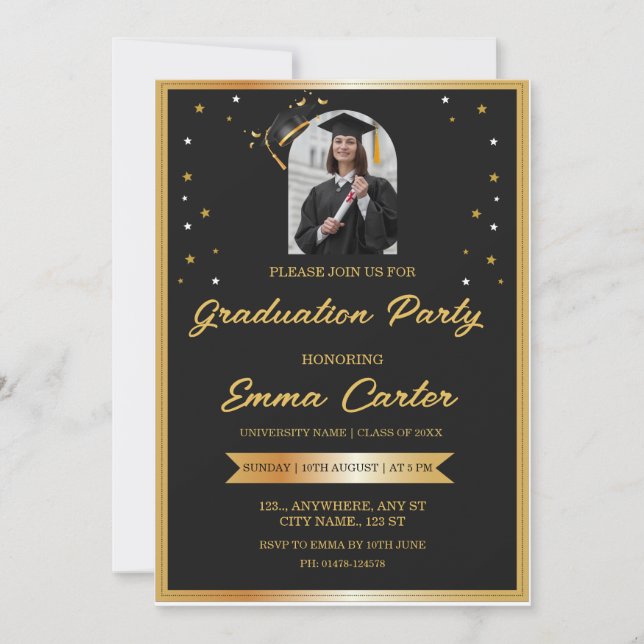 Invitation de fin d'études sur mesure en noir et o (Devant)