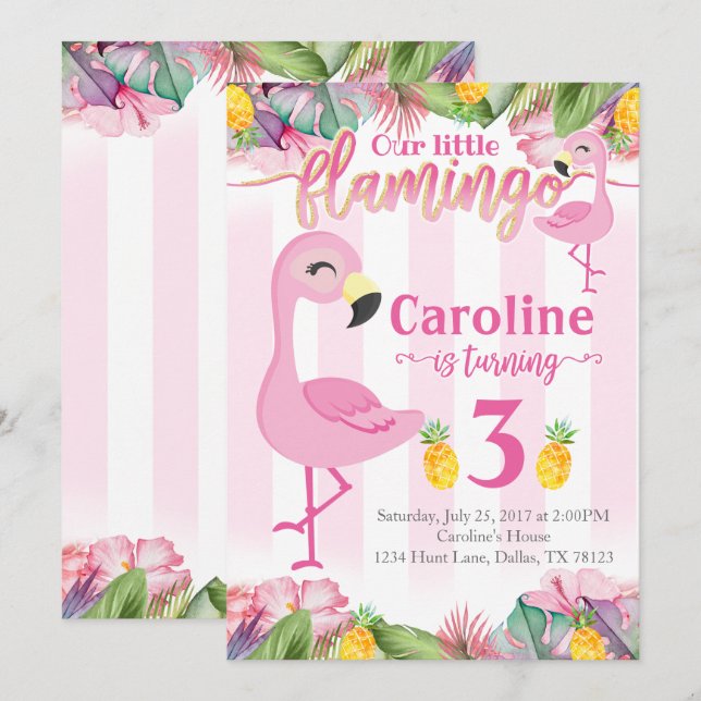 Invitation de Flamant rose d'invitation de fête (Devant / Derrière)