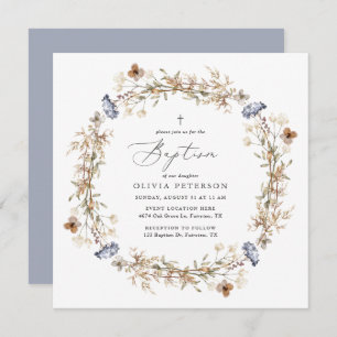 Invitation de Fleur sauvage Baptême Dusty Blue Boh