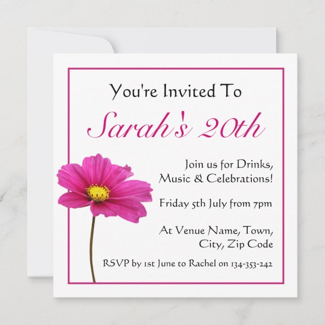 Invitation de fleurs de Cosmos rose (Devant)