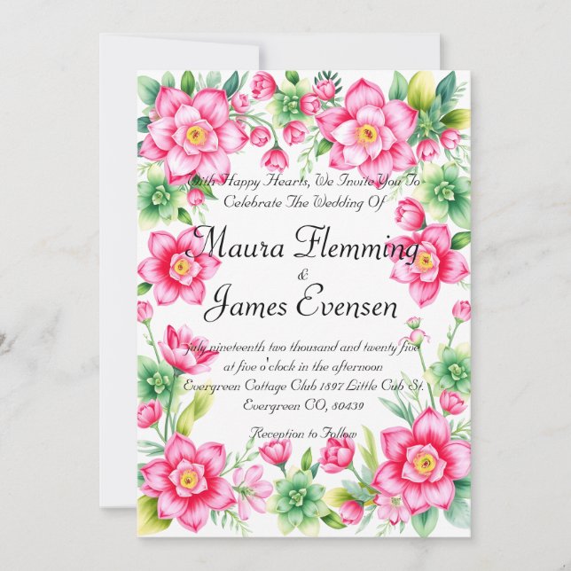 Invitation de fleurs roses (Devant)