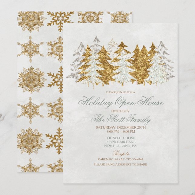 Invitation de flocon de neige Open House Tree (Devant / Derrière)
