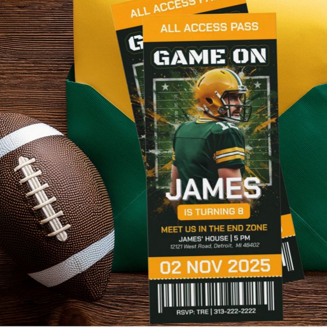 Invitation de football vert et jaune modifiable (Créateur téléchargé)