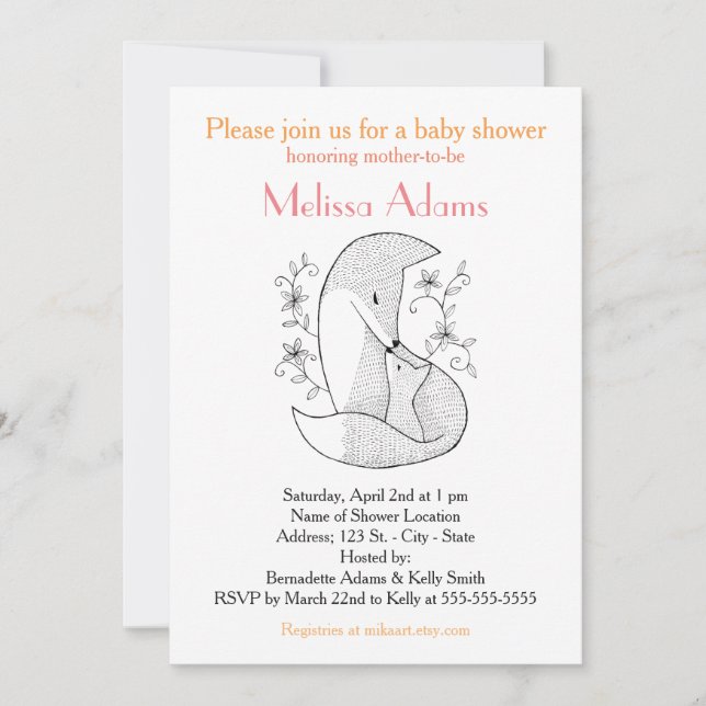 Invitation de Fox Baby shower Woodland Fox Maman e (Devant)